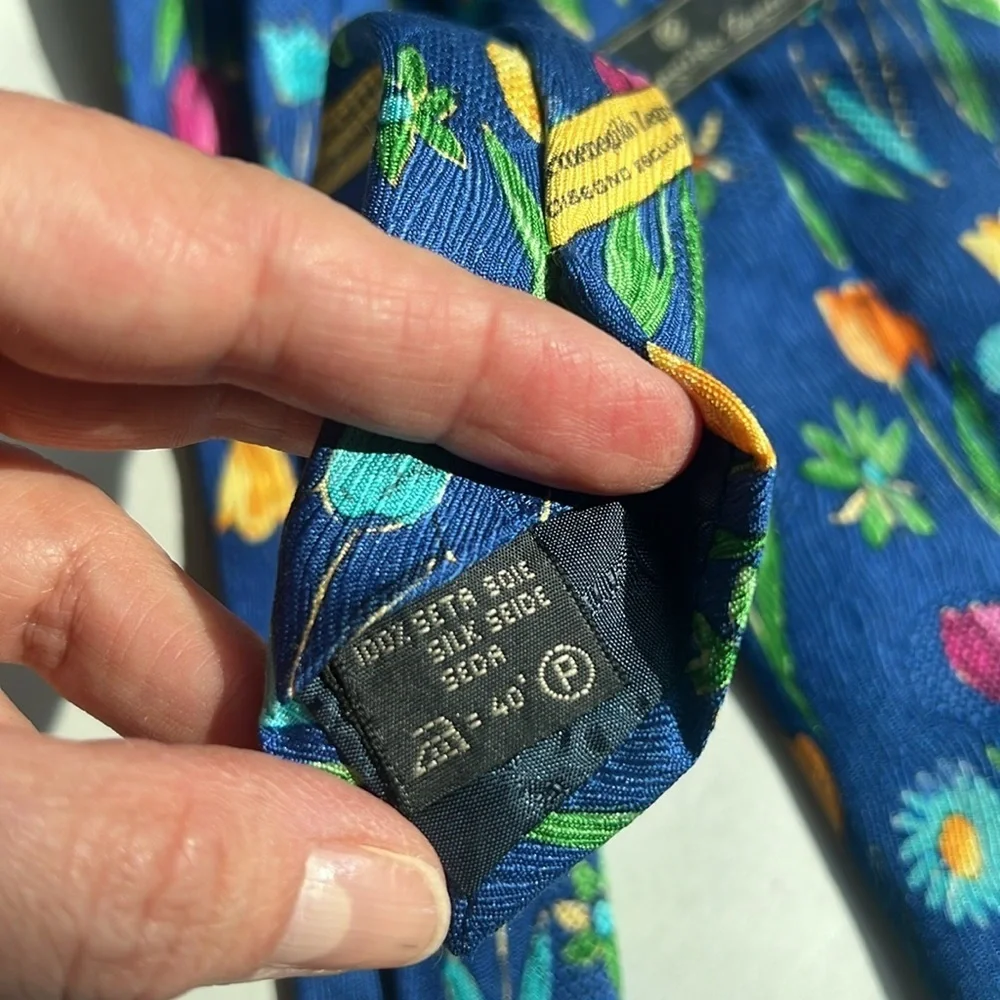 Ermenegildo Zegna 100% Silk Royal Blue Tie with Tulip Floral Novelty Print